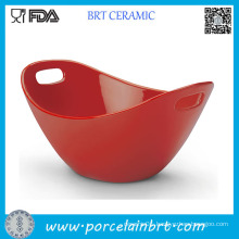 Red Ceramic Dinner Bowl with Chopstick Holder